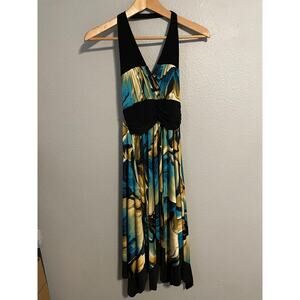 Vintage True Light Dress Womens Small Multicolor Floral Halter Maxi Boho Y2K